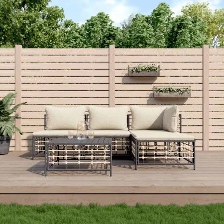 Juego de muebles de jardín 5 pzas cojines antracita ratán PE de vidaXL, Sofás de exterior - Ref: Foro24-3186732, Precio: 362,...