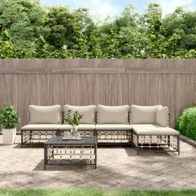 Gartenmöbel-Set 6-teilig anthrazitfarbene Kissen PE-Rattan von vidaXL, Outdoor-Sofas - Ref: Foro24-3186736, Preis: 442,29 €, ...