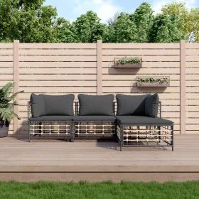 Garden furniture set 4 pieces and anthracite gray PE rattan cushions by vidaXL, Outdoor sofas - Ref: Foro24-3186739, Price: 3...