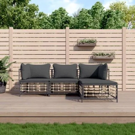 Garden furniture set 4 pieces and anthracite gray PE rattan cushions by vidaXL, Outdoor sofas - Ref: Foro24-3186739, Price: 3...