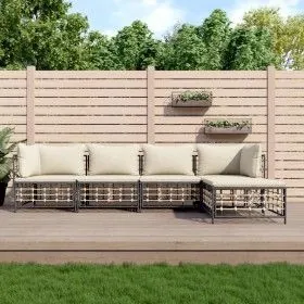 Juego de muebles de jardín 5 pzas cojines antracita ratán PE de vidaXL, Sofás de exterior - Ref: Foro24-3186742, Precio: 399,...