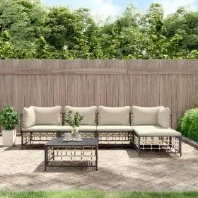 Gartenmöbel-Set 6-teilig anthrazitfarbene Kissen PE-Rattan von vidaXL, Outdoor-Sofas - Ref: Foro24-3186744, Preis: 455,40 €, ...