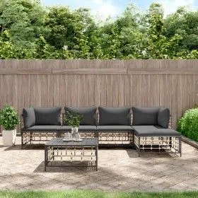 Gartenmöbel-Set 6-teilig anthrazitfarbene Kissen PE-Rattan von vidaXL, Outdoor-Sofas - Ref: Foro24-3186745, Preis: 452,93 €, ...