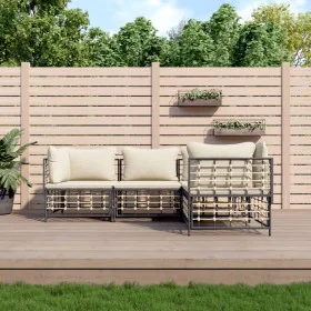 Garden furniture set 4 pieces and anthracite PE rattan cushions by vidaXL, Outdoor sofas - Ref: Foro24-3186746, Price: 340,47...