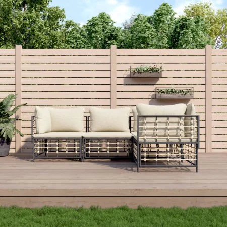 Garden furniture set 4 pieces and anthracite PE rattan cushions by vidaXL, Outdoor sofas - Ref: Foro24-3186746, Price: 355,35...