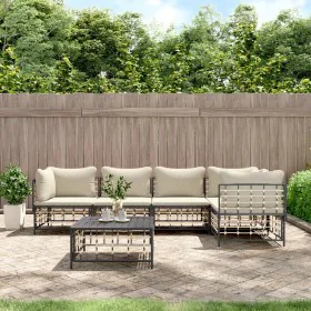 Gartenmöbel-Set 6-teilig anthrazitfarbene Kissen PE-Rattan von vidaXL, Outdoor-Sofas - Ref: Foro24-3186752, Preis: 490,09 €, ...