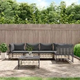 Gartenmöbel-Set 6-teilig anthrazitfarbene Kissen PE-Rattan von vidaXL, Outdoor-Sofas - Ref: Foro24-3186753, Preis: 486,31 €, ...