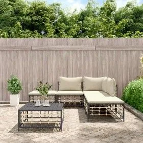 Gartenmöbel-Set 6-teilig anthrazitfarbene Kissen PE-Rattan von vidaXL, Outdoor-Sofas - Ref: Foro24-3186758, Preis: 420,69 €, ...