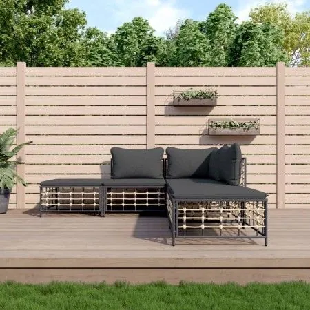 Gartenmöbel-Set 5-teilig und Kissen aus PE-Rattan Anthrazit von vidaXL, Outdoor-Sofas - Ref: Foro24-3186761, Preis: 348,58 €,...