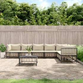 Juego de muebles de jardín 8 pzas y cojines ratán PE antracita de vidaXL, Sofás de exterior - Ref: Foro24-3186762, Precio: 64...