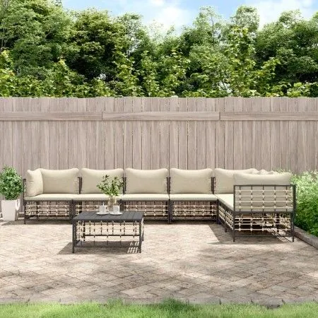 Juego de muebles de jardín 8 pzas y cojines ratán PE antracita de vidaXL, Sofás de exterior - Ref: Foro24-3186762, Precio: 64...
