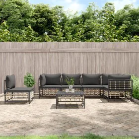 Gartenmöbel-Set 7-teilig und anthrazitgraue PE-Rattankissen von vidaXL, Outdoor-Sofas - Ref: Foro24-3186767, Preis: 564,68 €,...