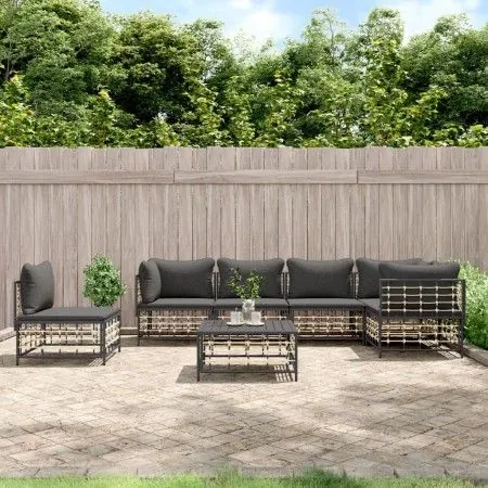 Gartenmöbel-Set 7-teilig und anthrazitgraue PE-Rattankissen von vidaXL, Outdoor-Sofas - Ref: Foro24-3186767, Preis: 564,68 €,...