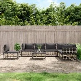 Gartenmöbel-Set 8-teilig und anthrazitfarbene PE-Rattan-Kissen von vidaXL, Outdoor-Sofas - Ref: Foro24-3186769, Preis: 642,62...