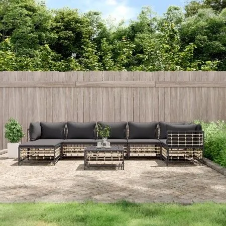Gartenmöbel-Set 8 Stück und Kissen PE Rattan Anthrazit von vidaXL, Outdoor-Sofas - Ref: Foro24-3186777, Preis: 621,56 €, Raba...