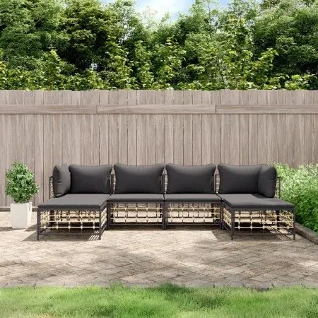 Gartenmöbel-Set 6-teilig anthrazitfarbene Kissen PE-Rattan von vidaXL, Outdoor-Sofas - Ref: Foro24-3186779, Preis: 435,35 €, ...