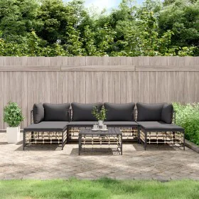 Garden furniture set 7 pieces and anthracite gray PE rattan cushions by vidaXL, Outdoor sofas - Ref: Foro24-3186781, Price: 5...