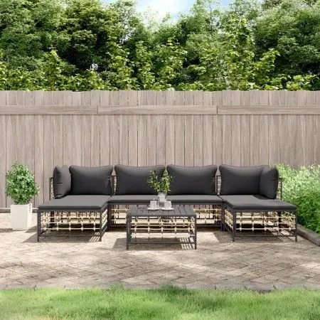 Gartenmöbel-Set 7-teilig und anthrazitgraue PE-Rattankissen von vidaXL, Outdoor-Sofas - Ref: Foro24-3186781, Preis: 512,36 €,...