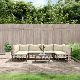 Gartenmöbel-Set 7-teilig und anthrazitgraue PE-Rattankissen von vidaXL, Outdoor-Sofas - Ref: Foro24-3186788, Preis: 555,05 €,...