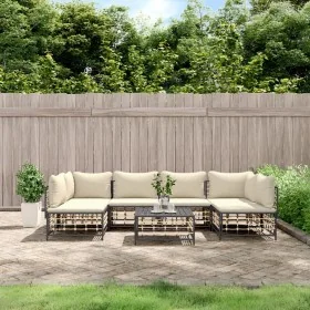 Set muebles de jardín 7 pzas y cojines ratán PE gris antracita de vidaXL, Sofás de exterior - Ref: Foro24-3186788, Precio: 55...
