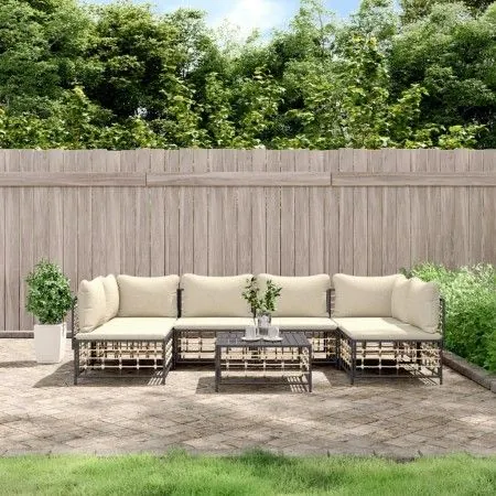 Set muebles de jardín 7 pzas y cojines ratán PE gris antracita de vidaXL, Sofás de exterior - Ref: Foro24-3186788, Precio: 55...