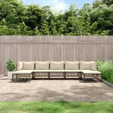 Garden furniture set 7 pieces with anthracite gray PE rattan cushions by vidaXL, Outdoor sofas - Ref: Foro24-3186782, Price: ...