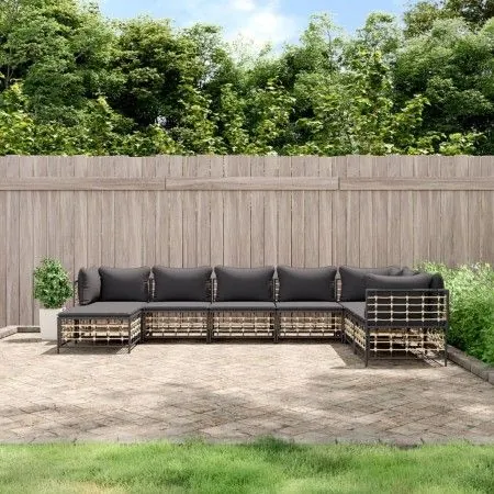 Gartenmöbel-Set 8-teilig und anthrazitfarbene PE-Rattan-Kissen von vidaXL, Outdoor-Sofas - Ref: Foro24-3186791, Preis: 616,45...