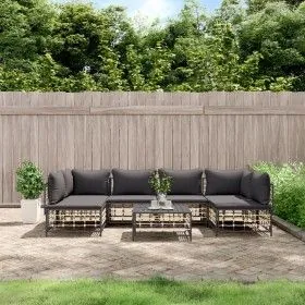 7-teiliges Gartenmöbel-Set und Kissen aus PE-Rattan, anthrazitgrau von vidaXL, Outdoor-Sofas - Ref: Foro24-3186789, Preis: 55...