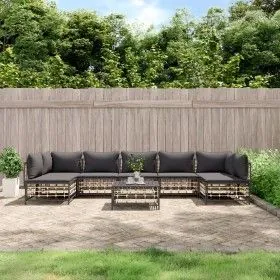 Gartenmöbel-Set 8-teilig und anthrazitfarbene PE-Rattan-Kissen von vidaXL, Outdoor-Sofas - Ref: Foro24-3186795, Preis: 630,30...