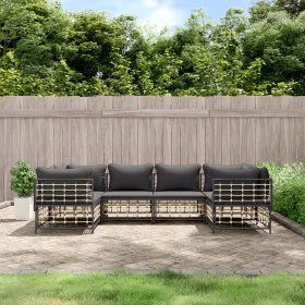 Gartenmöbel-Set 6-teilig anthrazitfarbene Kissen PE-Rattan von vidaXL, Outdoor-Sofas - Ref: Foro24-3186797, Preis: 498,88 €, ...