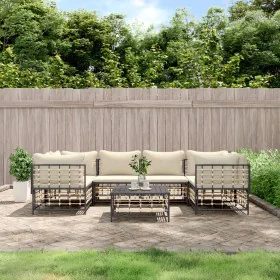 Gartenmöbel-Set 7-teilig und anthrazitgraue PE-Rattankissen von vidaXL, Outdoor-Sofas - Ref: Foro24-3186798, Preis: 580,75 €,...
