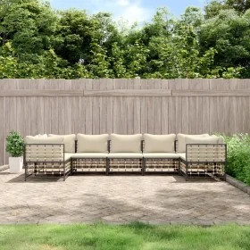 Gartenmöbel-Set 7-teilig und anthrazitgraue PE-Rattankissen von vidaXL, Outdoor-Sofas - Ref: Foro24-3186800, Preis: 577,86 €,...
