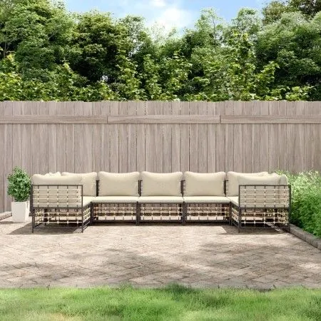 Garden furniture set 7 pieces and anthracite gray PE rattan cushions by vidaXL, Outdoor sofas - Ref: Foro24-3186800, Price: 6...