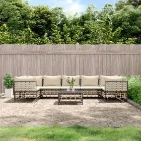 Gartenmöbel-Set 8-teilig und anthrazitfarbene PE-Rattan-Kissen von vidaXL, Outdoor-Sofas - Ref: Foro24-3186802, Preis: 660,20...