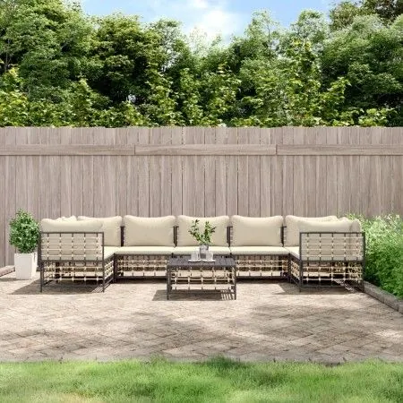 Gartenmöbel-Set 8-teilig und anthrazitfarbene PE-Rattan-Kissen von vidaXL, Outdoor-Sofas - Ref: Foro24-3186802, Preis: 660,20...