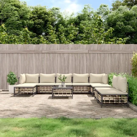 10-piece garden furniture set with anthracite PE rattan cushions by vidaXL, Outdoor sofas - Ref: Foro24-3186804, Price: 786,2...