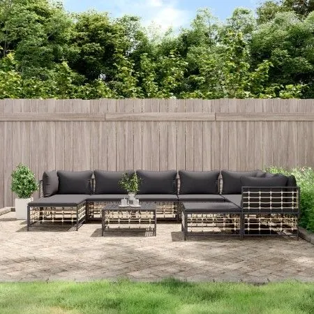 Gartenmöbel-Set 10-teilig und anthrazitfarbene PE-Rattan-Kissen von vidaXL, Outdoor-Sofas - Ref: Foro24-3186809, Preis: 795,6...