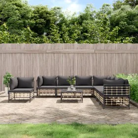 Garden furniture set 9 pieces and anthracite PE rattan cushions by vidaXL, Outdoor sofas - Ref: Foro24-3186811, Price: 773,04...