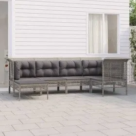 6-teiliges Gartenmöbel-Set und graue synthetische Rattankissen von vidaXL, Gartensets - Ref: Foro24-3187548, Preis: 378,31 €,...