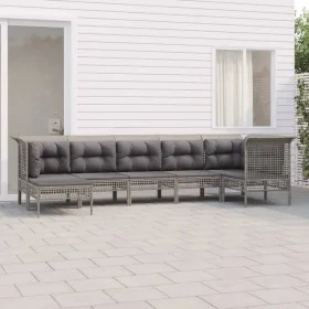 7-piece garden furniture set and gray synthetic rattan cushions by vidaXL, Garden sets - Ref: Foro24-3187550, Price: 389,57 €...