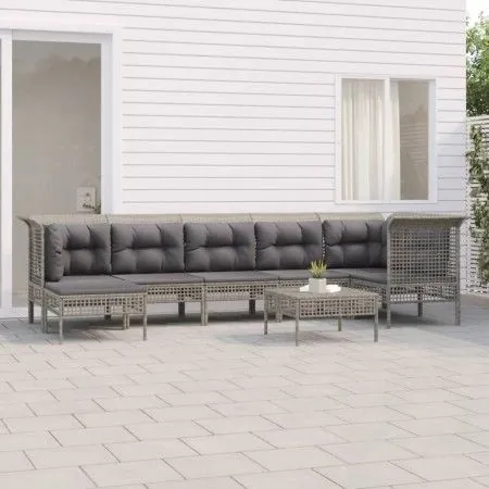 Garden furniture set 8 pieces and gray synthetic rattan cushions by vidaXL, Garden sets - Ref: Foro24-3187551, Price: 464,22 ...
