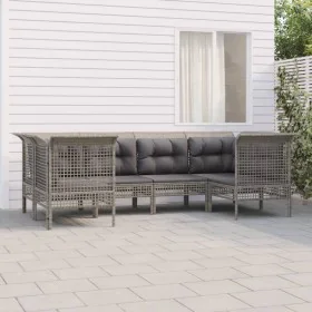 6-teiliges Gartenmöbel-Set und graue synthetische Rattankissen von vidaXL, Gartensets - Ref: Foro24-3187563, Preis: 350,00 €,...