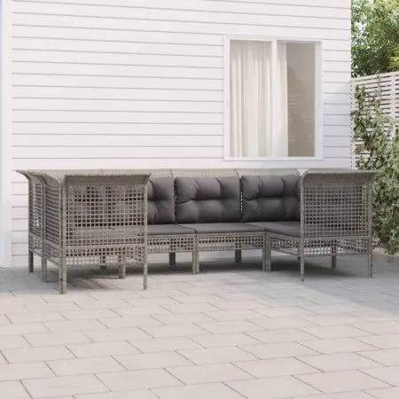 6-teiliges Gartenmöbel-Set und graue synthetische Rattankissen von vidaXL, Gartensets - Ref: Foro24-3187563, Preis: 349,47 €,...