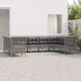 Gartenmöbel-Set 9-teilig und Kissen aus synthetischem Rattan in Grau von vidaXL, Gartensets - Ref: Foro24-3187566, Preis: 523...