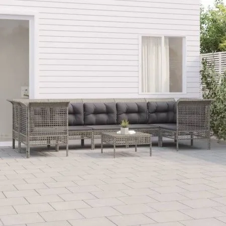 8-teiliges Gartenmöbel-Set und graue synthetische Rattankissen von vidaXL, Gartensets - Ref: Foro24-3187565, Preis: 473,44 €,...