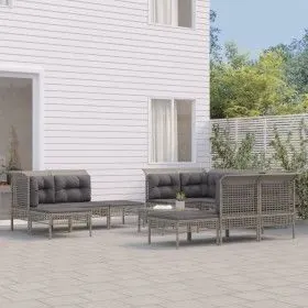 11-teiliges Gartenmöbel-Set und graue synthetische Rattankissen von vidaXL, Gartensets - Ref: Foro24-3187576, Preis: 603,05 €...