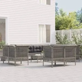 Gartenmöbel-Set 11-teilig und Kissen aus synthetischem Rattan grau von vidaXL, Gartensets - Ref: Foro24-3187587, Preis: 747,2...