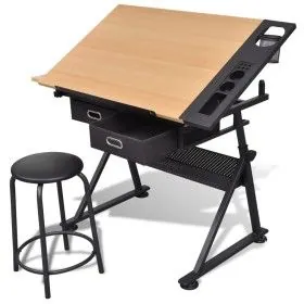 Kippbarer Zeichentisch mit 2 Schubladen und Hocker von vidaXL, Kunst- und Zeichentische - Ref: Foro24-20087, Preis: 191,28 €,...
