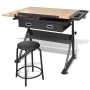 Mesa de dibujo inclinable con 2 cajones y taburete de vidaXL, Mesas para arte y dibujo - Ref: Foro24-20087, Precio: 190,71 €,...