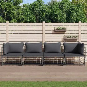 Garden furniture set 4 pieces and anthracite PE rattan cushions by vidaXL, Outdoor sofas - Ref: Foro24-3186699, Price: 325,30...